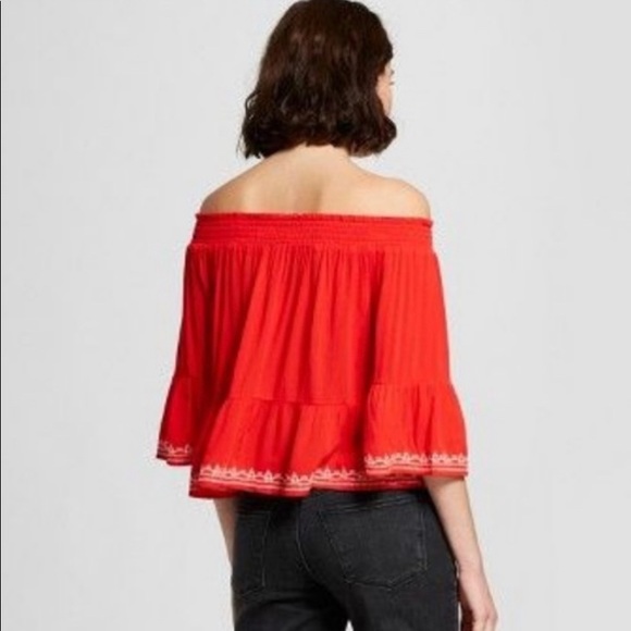 Xhilaration Off the Shoulder Embroidered Top Red **Size XS - Picture 2 of 2